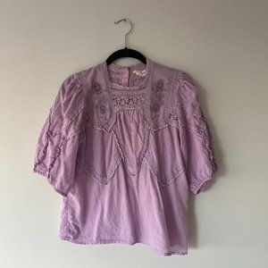 Anthropologie Aderlyn Puff-Sleeve Lavender Lace Blouse